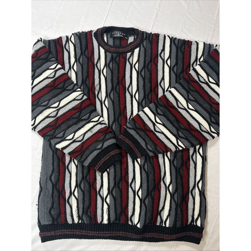 Vintage 90s Protege Collection Coogi Style Mens 3D Knit Sweater XL Red Black